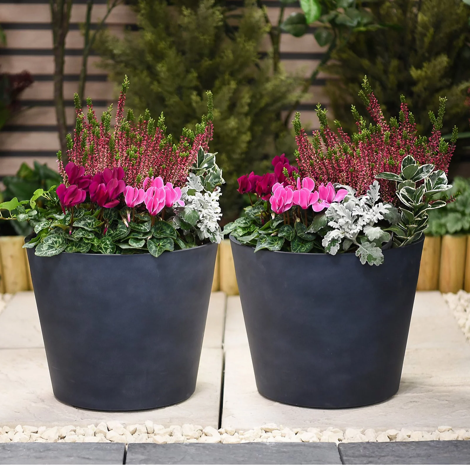 Thompson & Morgan Stone Effect Dark Grey 30.5cm Planter x 2