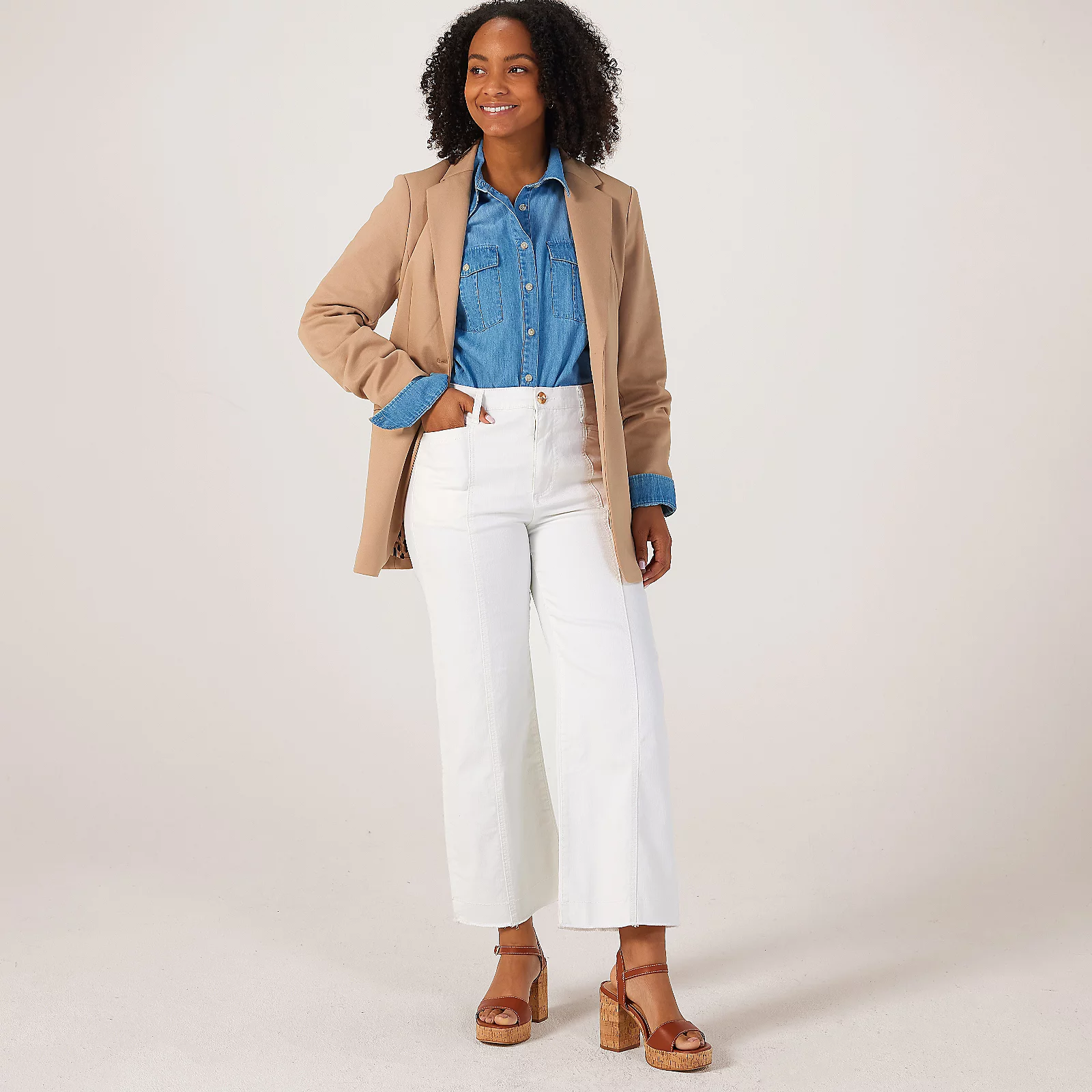 Marla Wynne Denim Relaxed Wide Jean with Frayed Hem White
