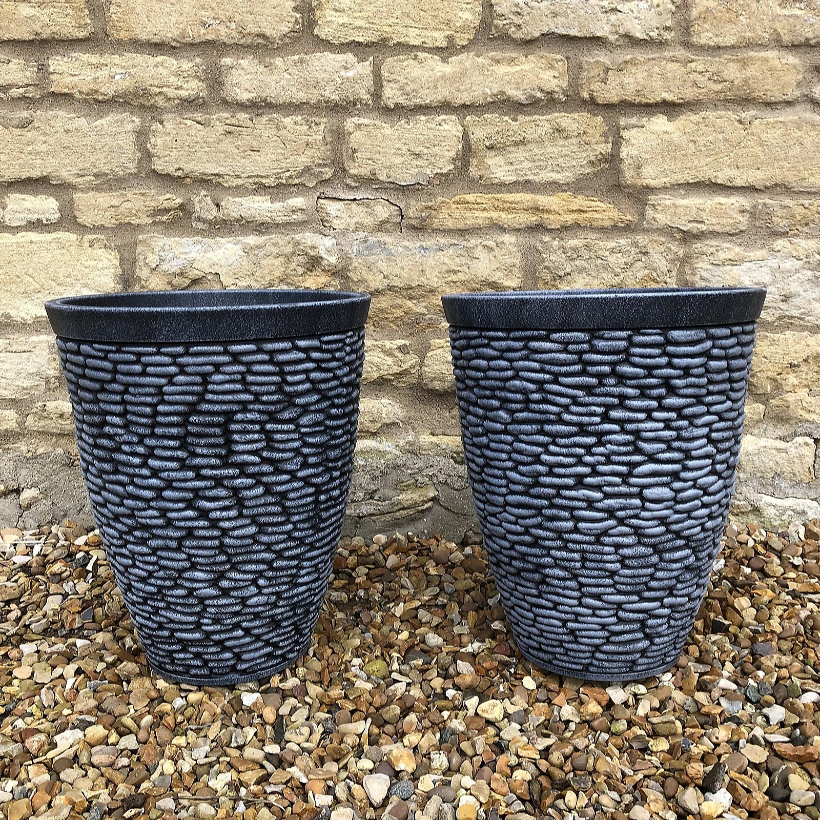 Plants2Gardens Grey Pebble Planter Pair Medium