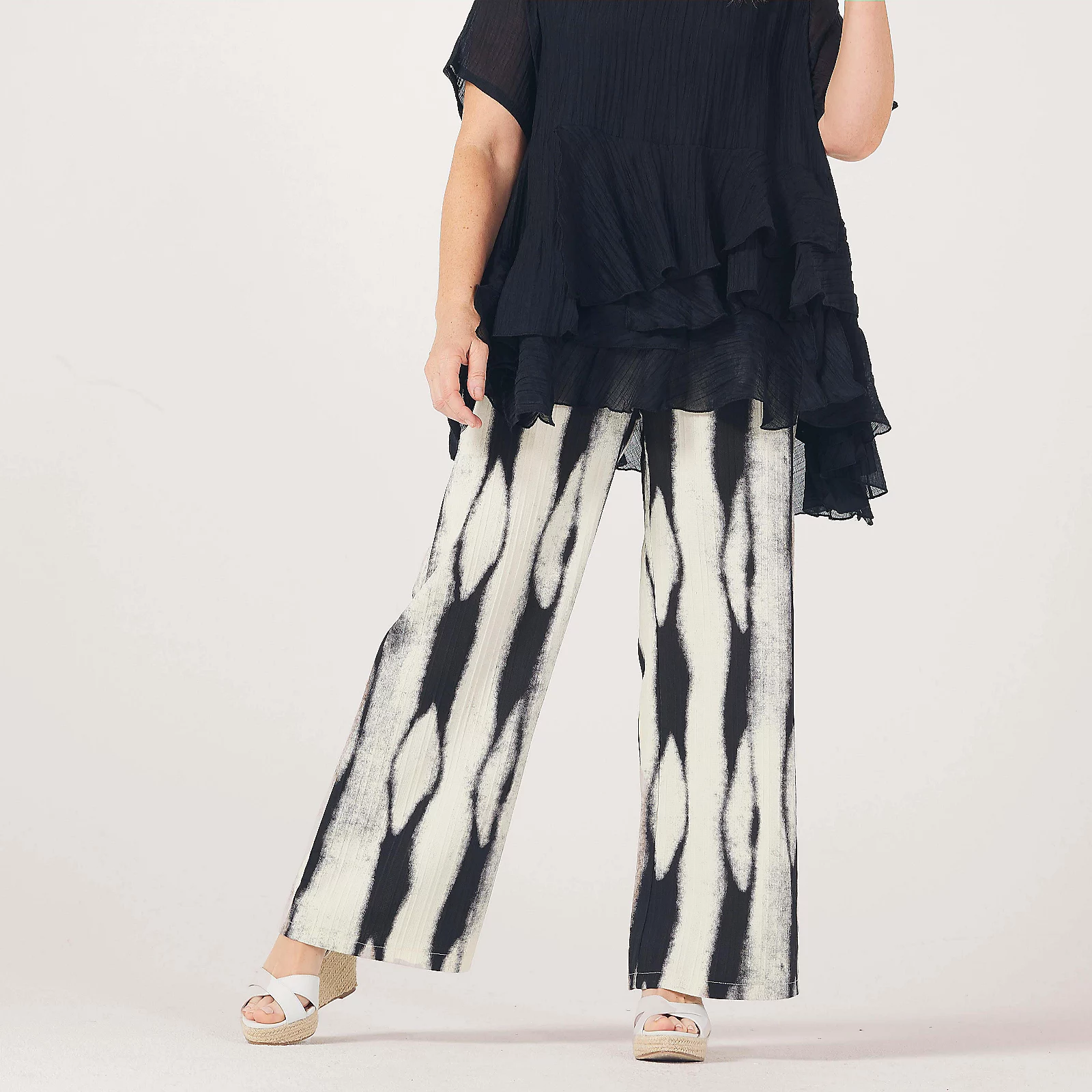 Frank Usher Wide Leg Elasticated Waist Printed Trousers