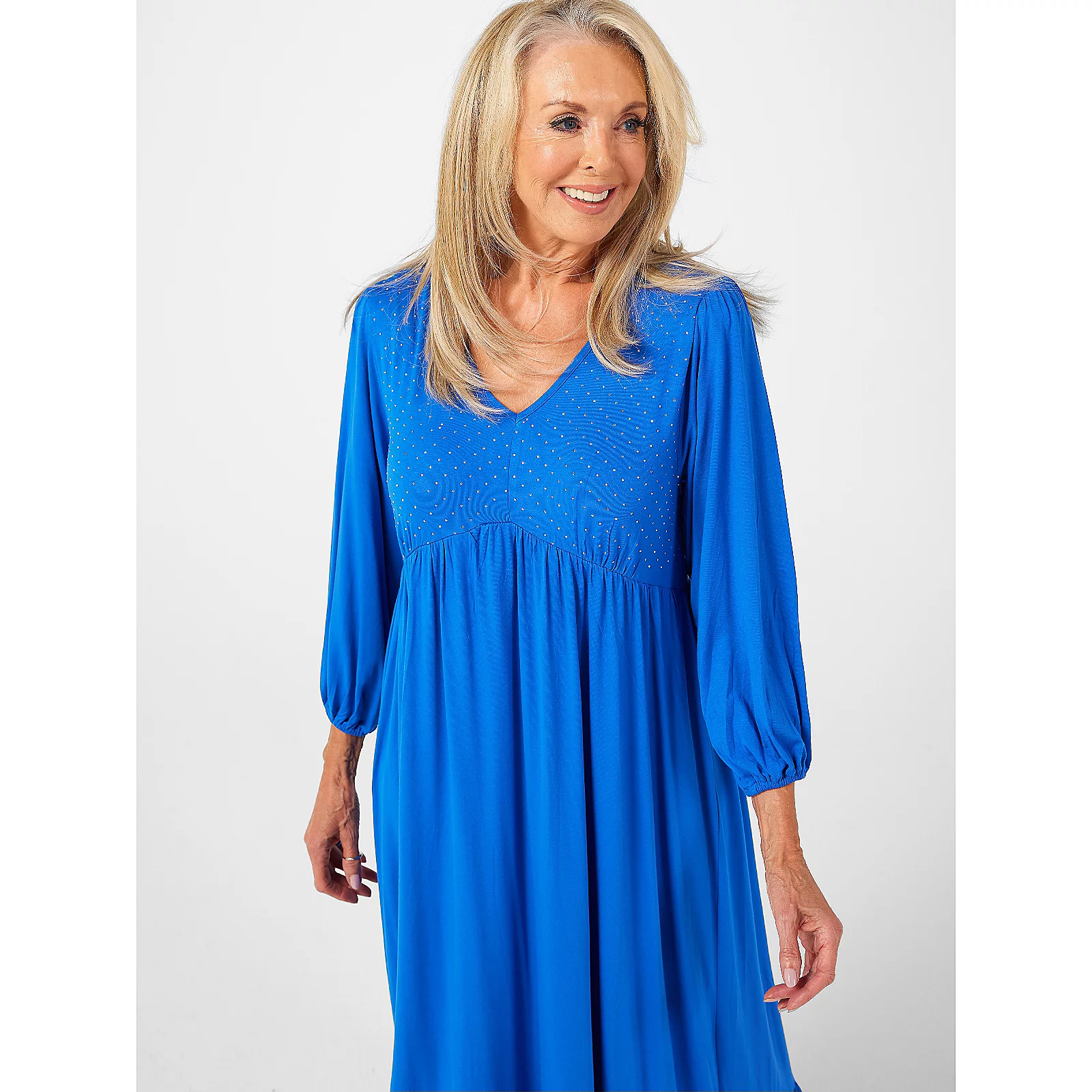 Frank Usher V-Neck Jersey Dress with Puff Sleeves