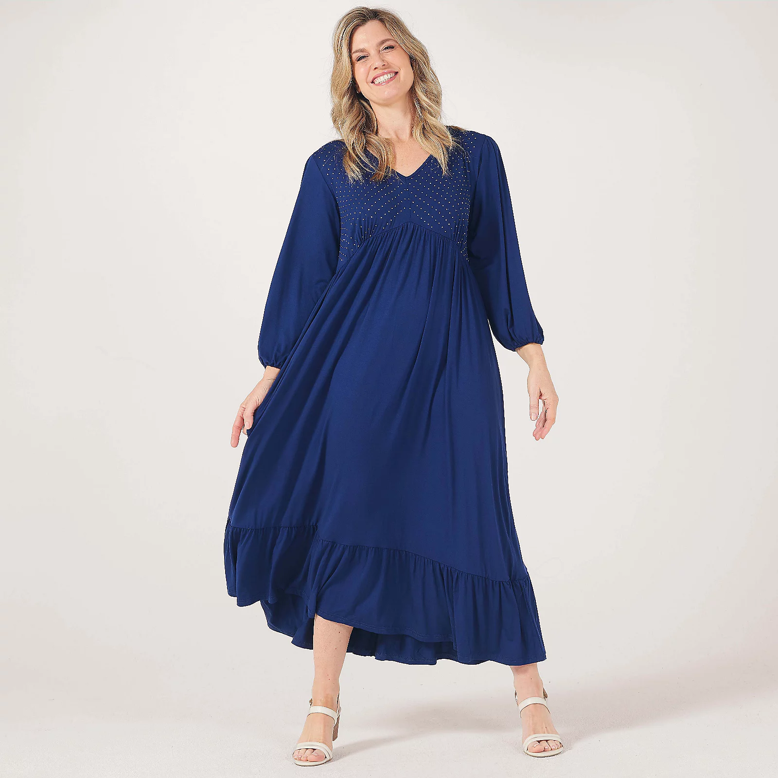 Frank Usher V-Neck Jersey Dress with Puff Sleeves 4 Frank Usher V-Neck Jersey Dress with Puff Sleeves