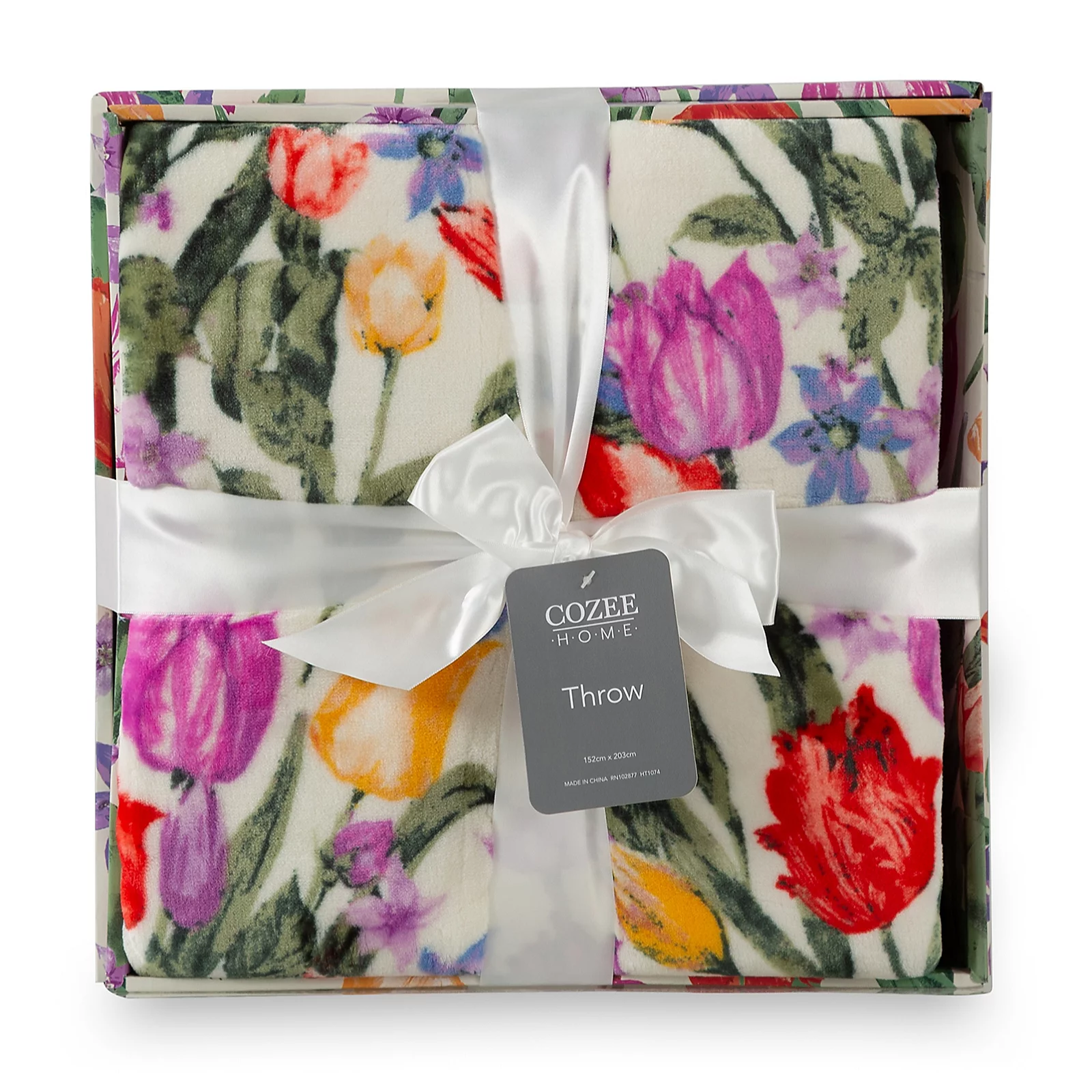Cozee Home Velvetsoft Summer Floral Printed Throw in Giftbox