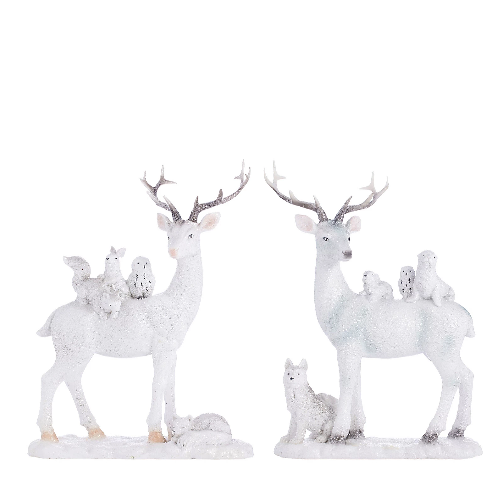 Festive Set Of 2 Enchanted Reindeer With Animals