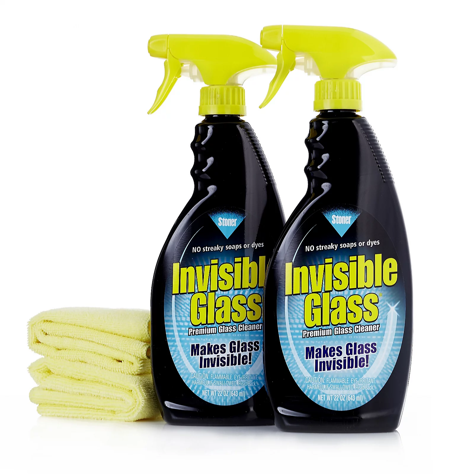 Invisible Glass Set of 2 x 650ml Spray Bottles with 2 Microfibre Cloths
