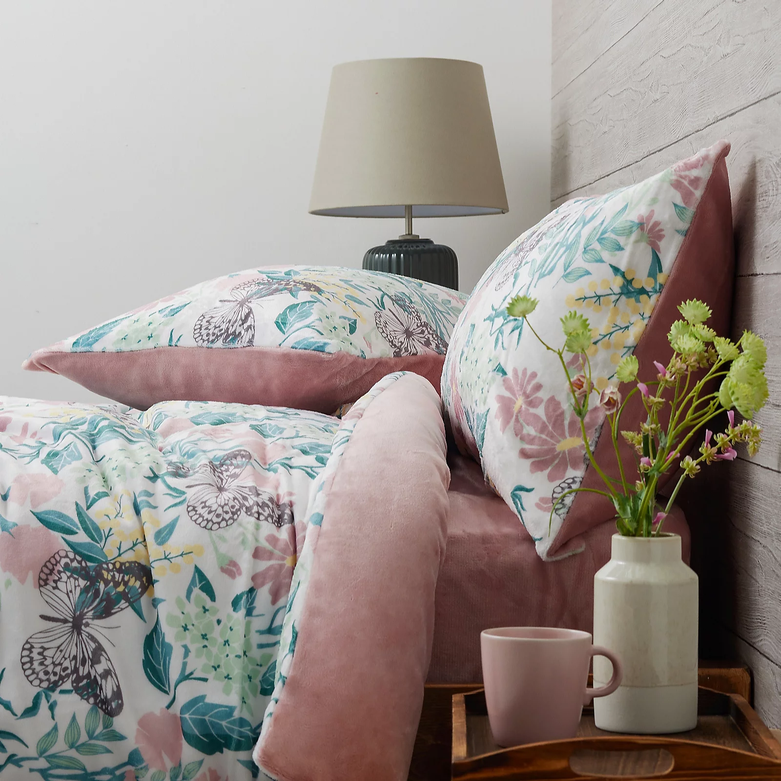 Cozee Home Butterfly Floral Print 4 Piece Duvet Set