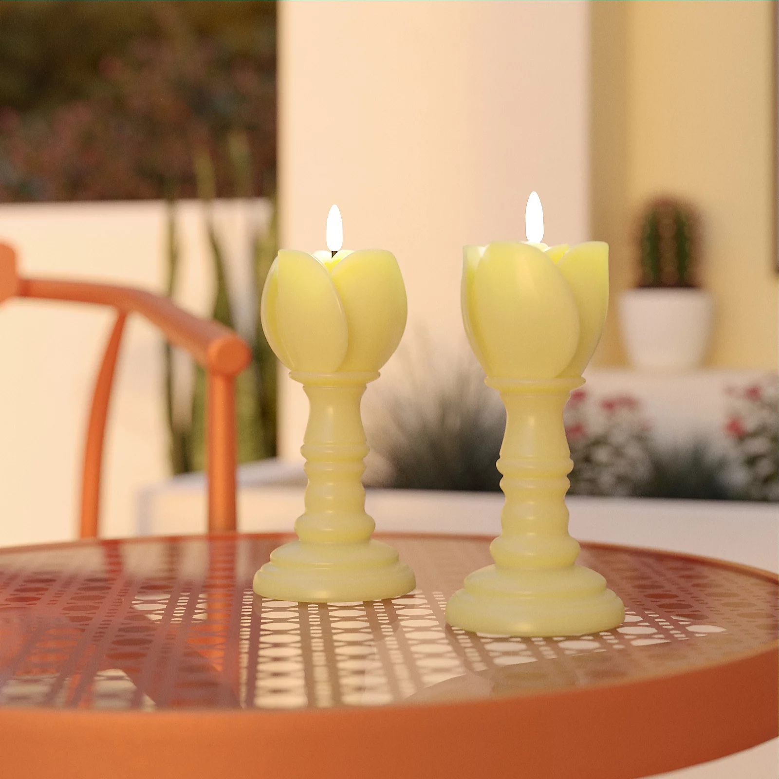 Home Stories Set Of 2 Flameless Wax Rose Candles