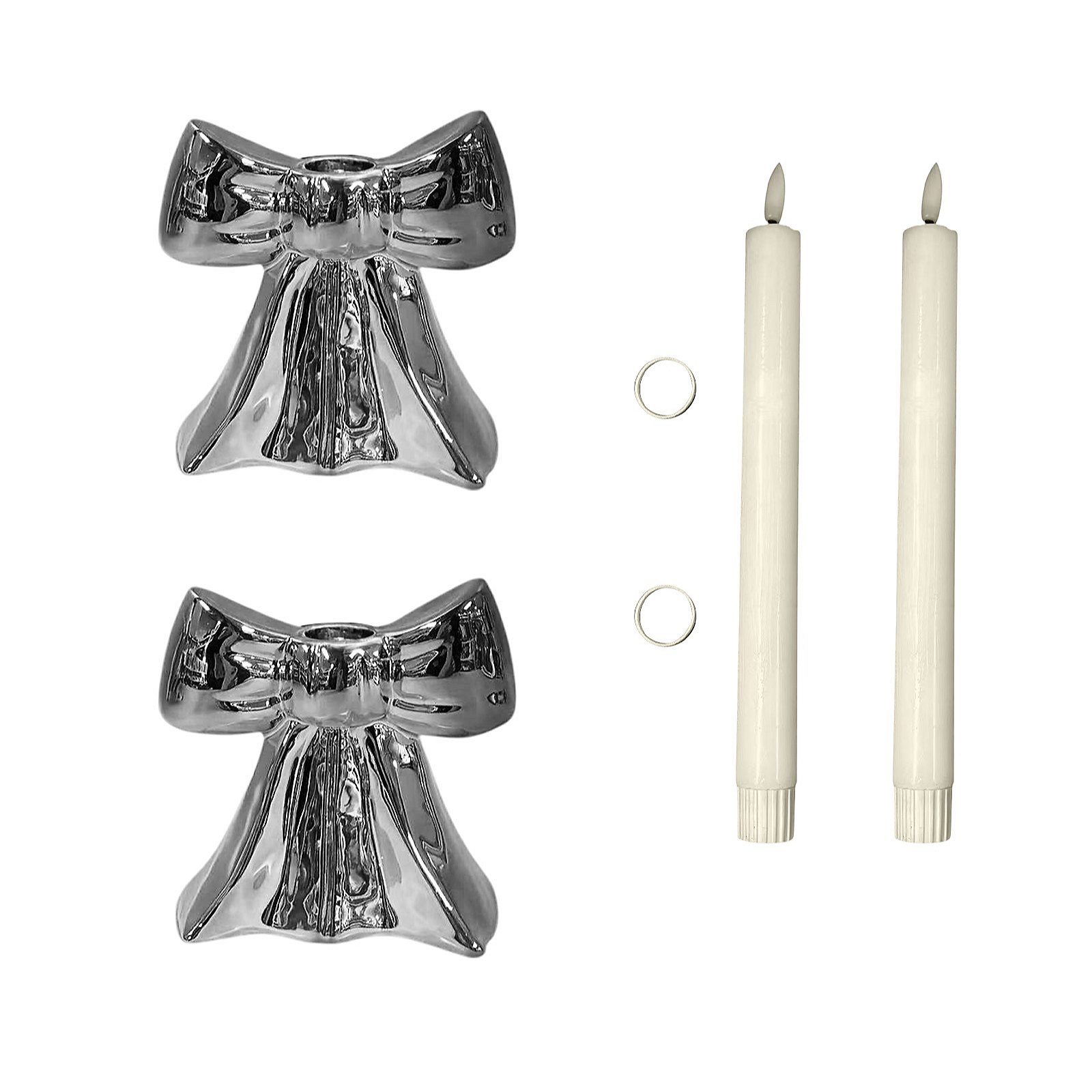 JM by Julien Macdonald Set of 2 Bow Candle Holders with Faux Candles