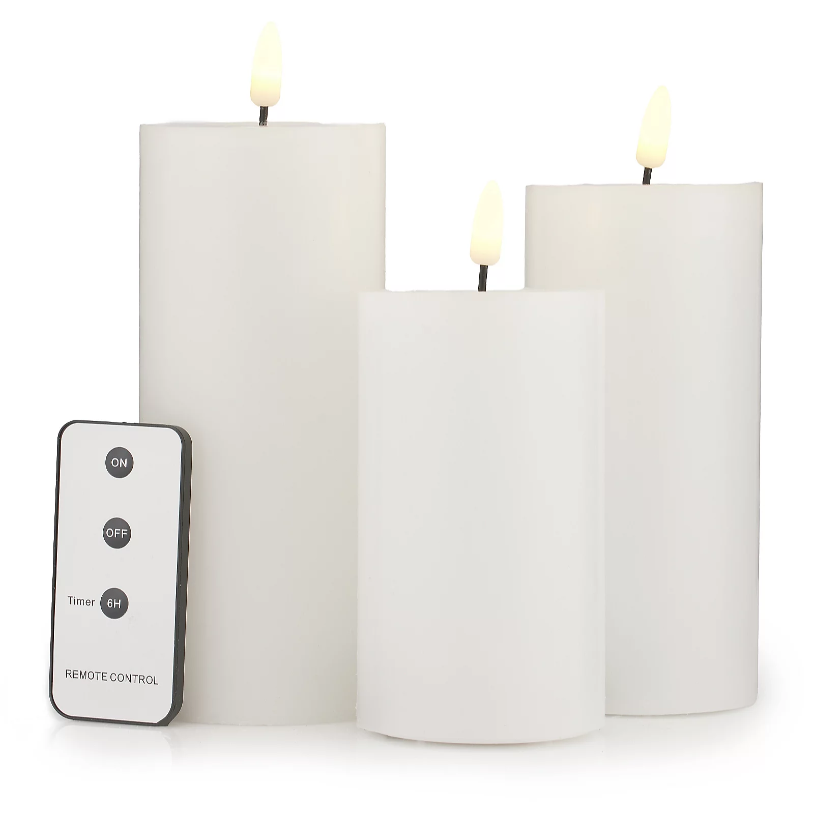 Home Stories Set of 3 Flickering Wax Remote Candles 12/15/17cm