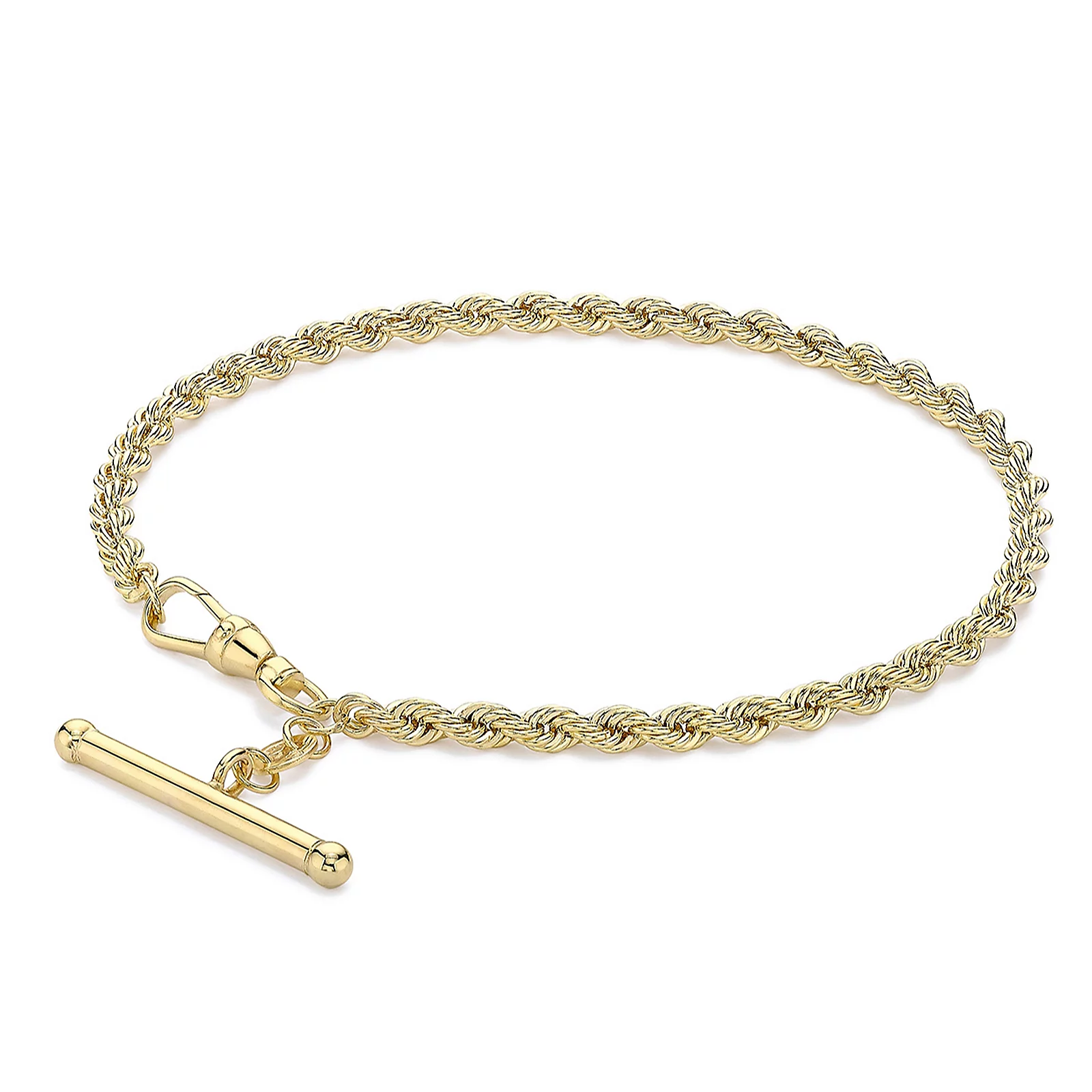 GOLD 9ct Yellow Gold T-Bar Rope Albert Bracelet 3.14g