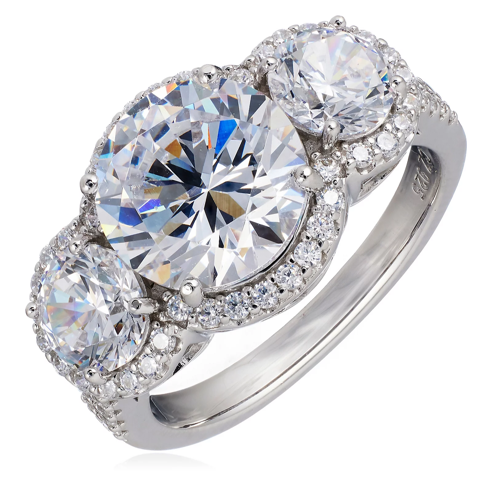 Diamonique 6.4ct tw Diamond Cut Trilogy Ring Sterling Silver