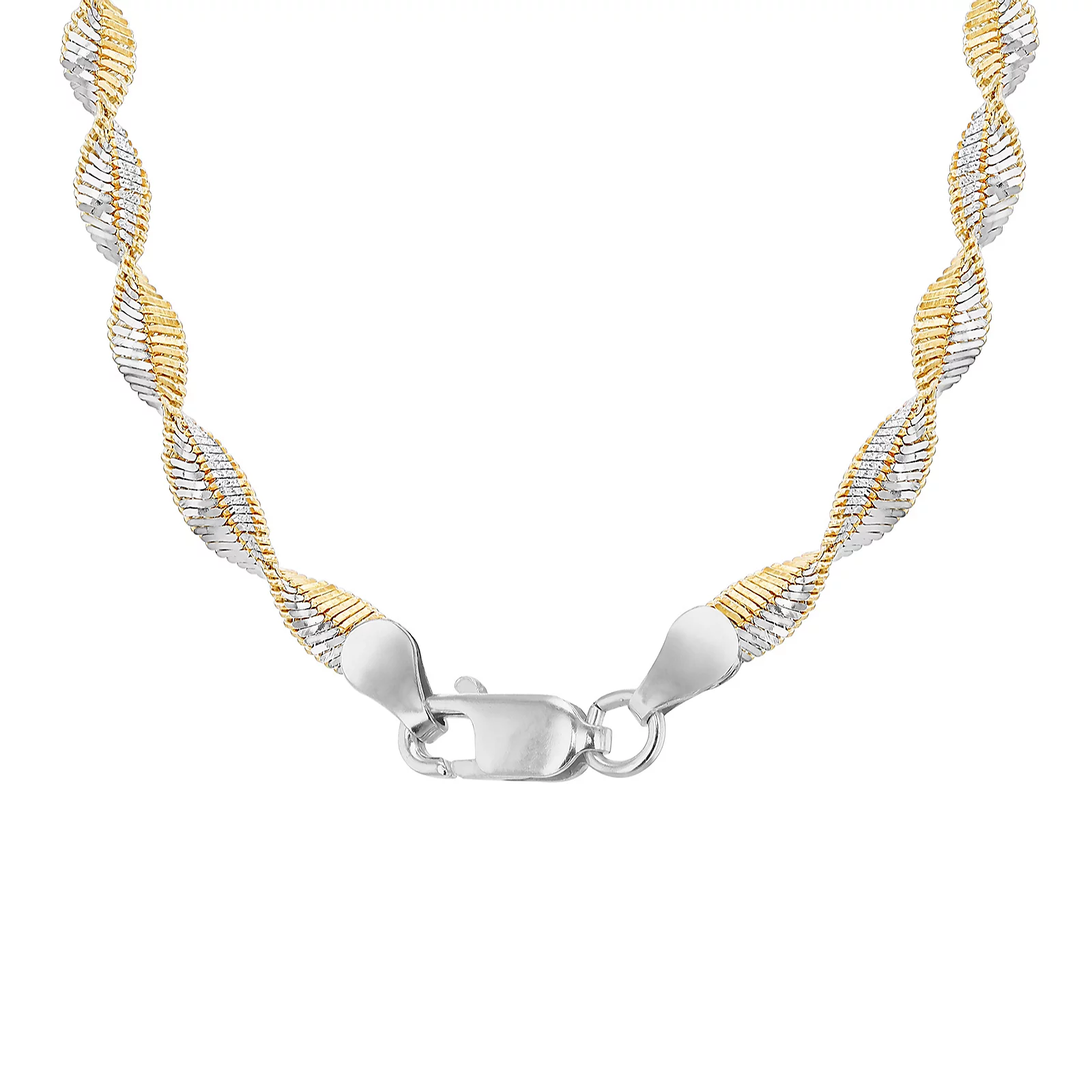 Faith & Brown Italian crafted Large Twist Herringbone 2-tone Necklace