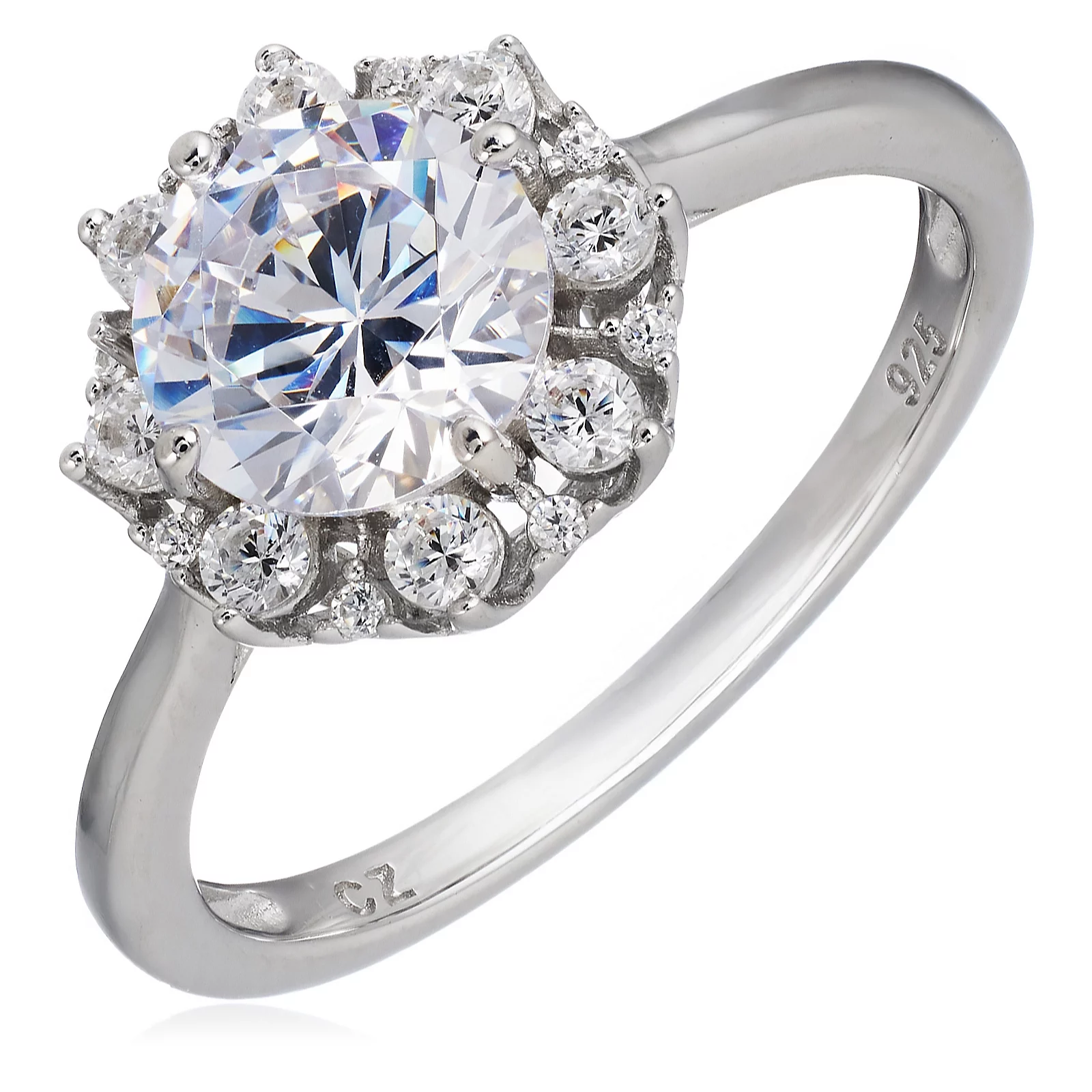 Diamonique 2ct tw Platinum Plated Bezel Cluster Ring Sterling Silver