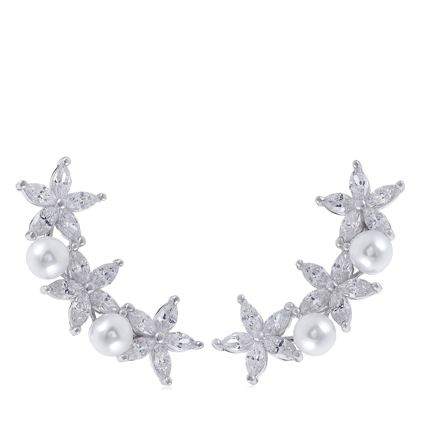 Diamonique 0.9ct tw Simulated Pearl Star Earclimbers Sterling Silver