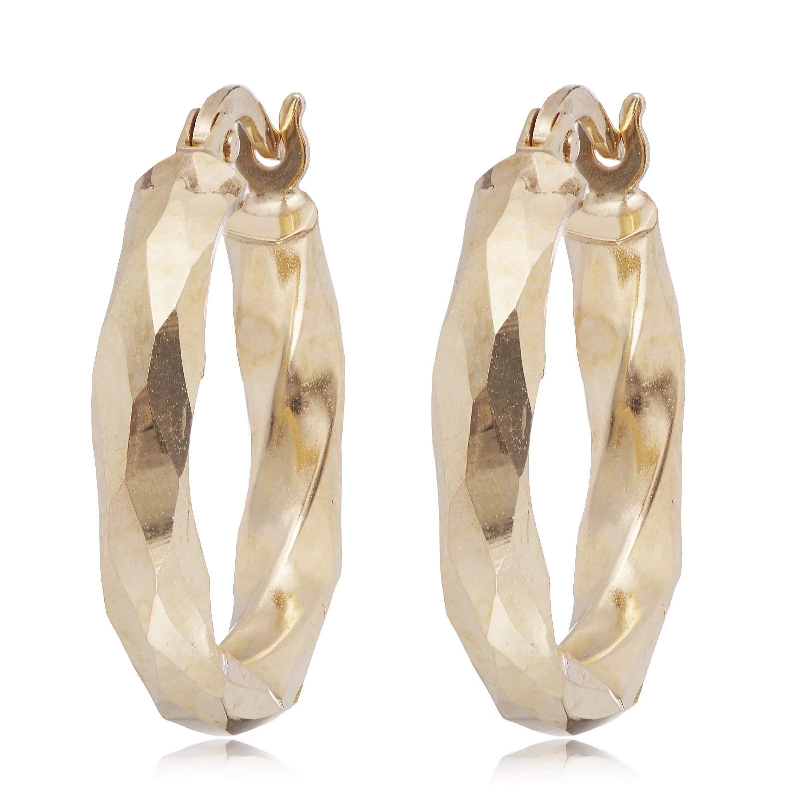 9ct Yellow Gold 18.5mm Diamond Cut Faceted Hoop Creole Earrings 1.33g