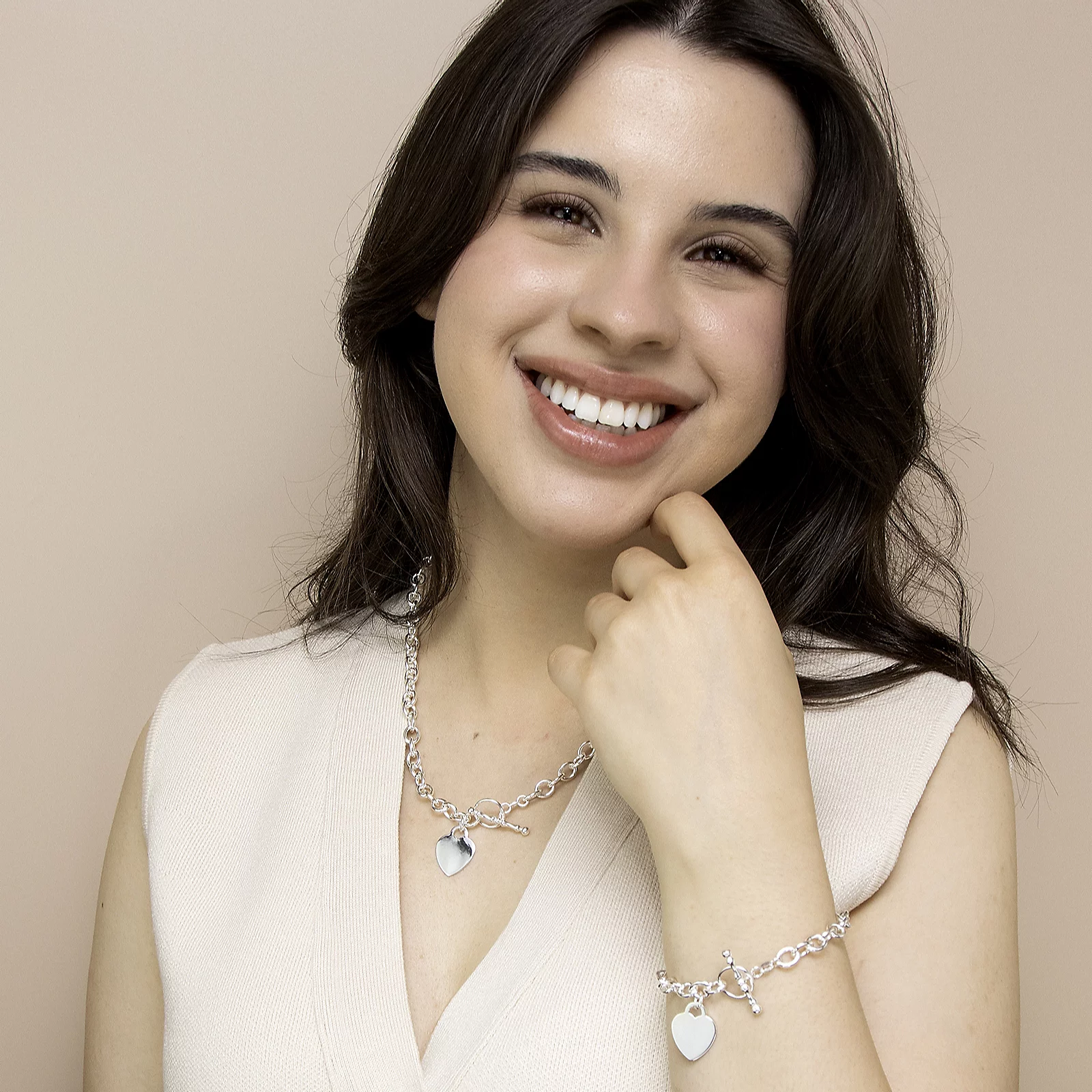 Faith & Brown Italian Crafted Heart Charm Necklace with Decorative T-Bar