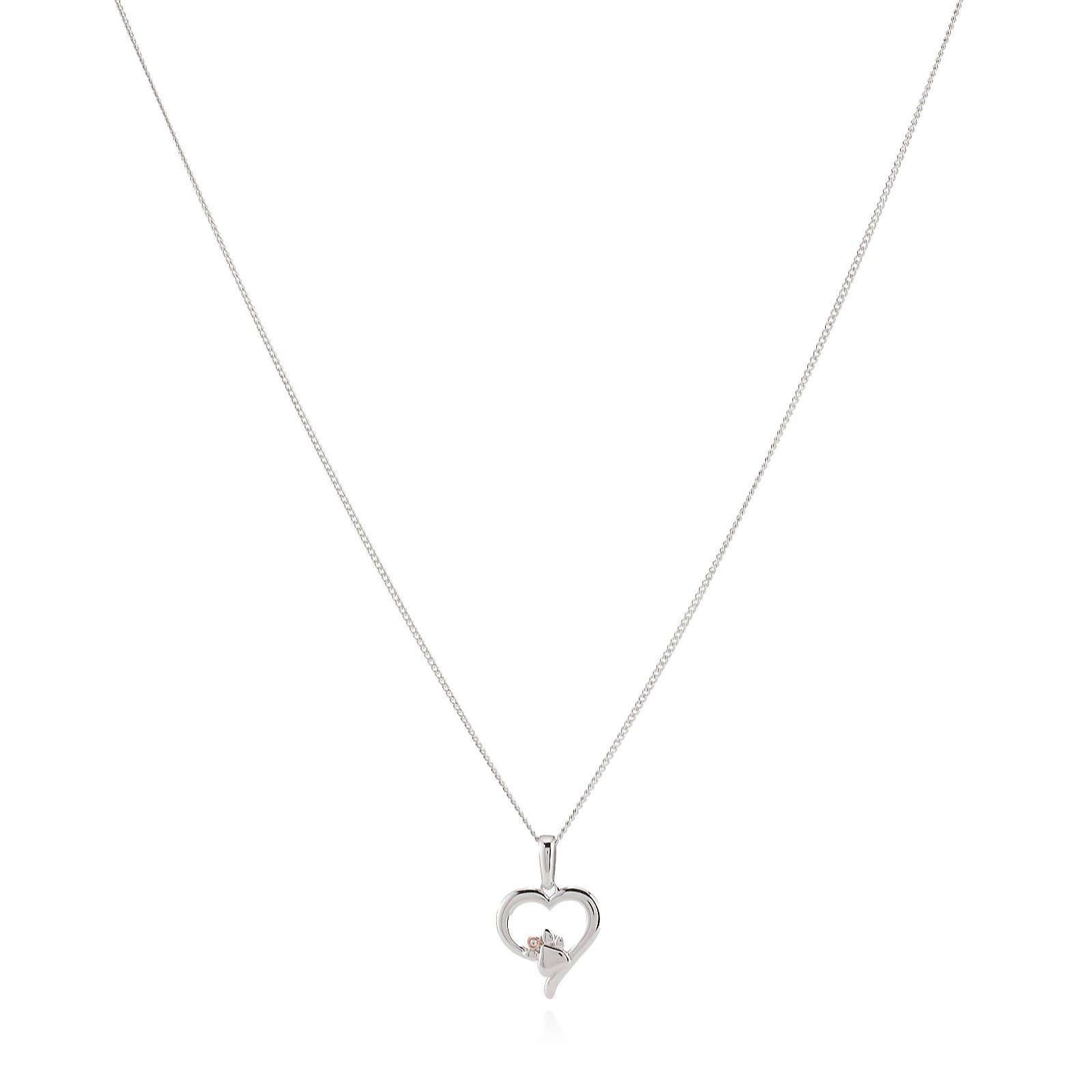 Clogau Paw Print Heart Pendant Necklace Sterling Silver & 9ct Rose Gold