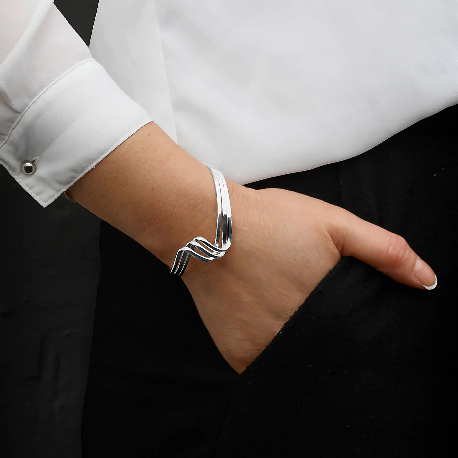 Nina B Sterling Silver Folded Bangle