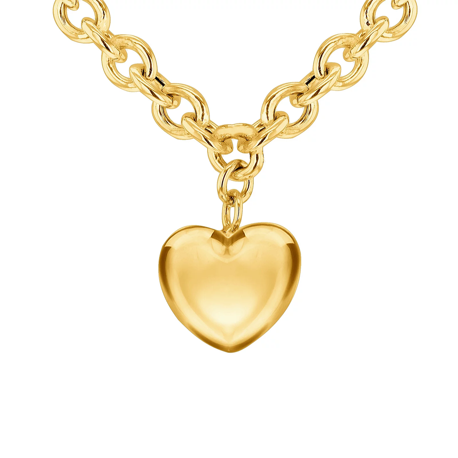 Faith & Brown Italian Crafted Sterling Silver Puffy Heart Belcher Necklace