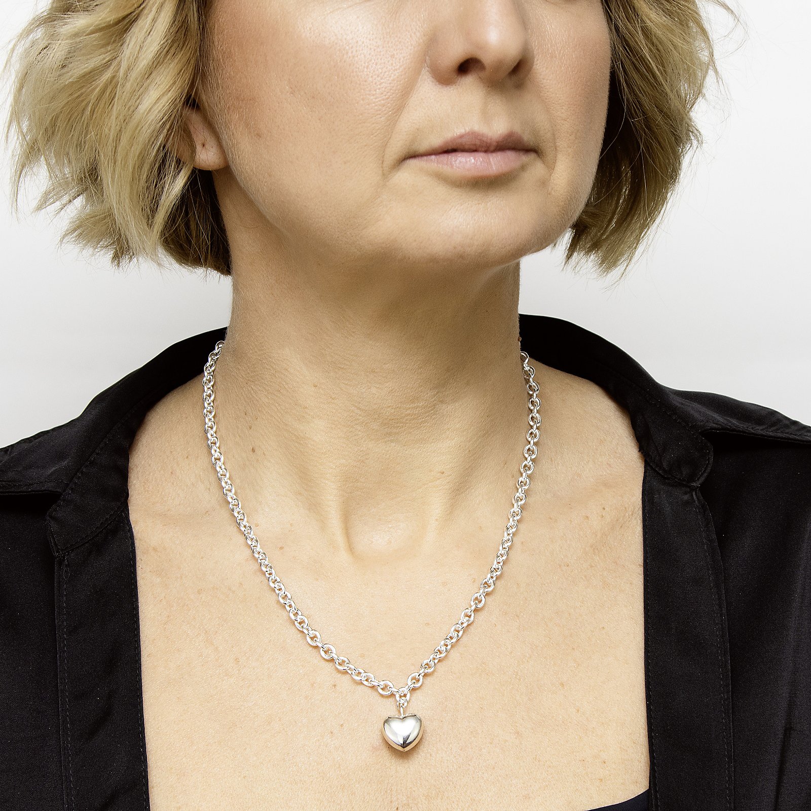 Faith & Brown Italian Crafted Sterling Silver Puffy Heart Belcher Necklace 8 Faith & Brown Italian Crafted Sterling Silver Puffy Heart Belcher Necklace