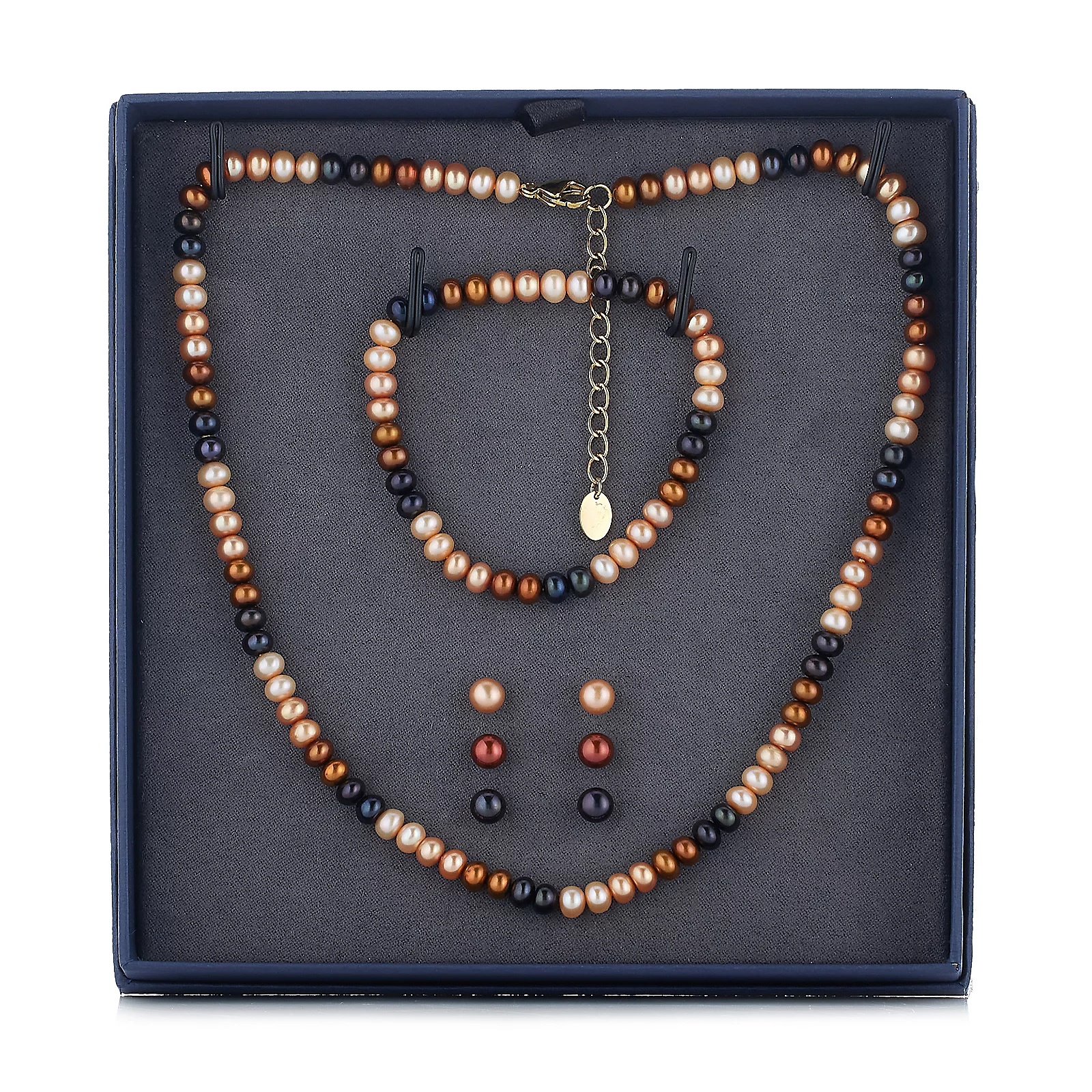 Lara Pearl Fresh Water Pearl Necklace, Bracelet and Stud Set Stainless Steel