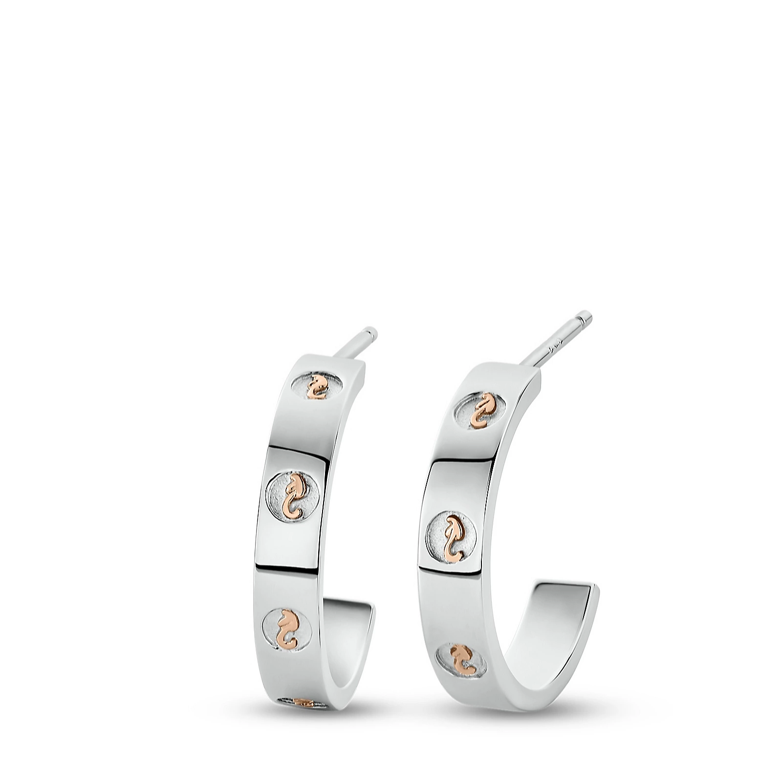 Clogau Insignia Slim Hoop Earrings Silver & 9ct Rose Gold