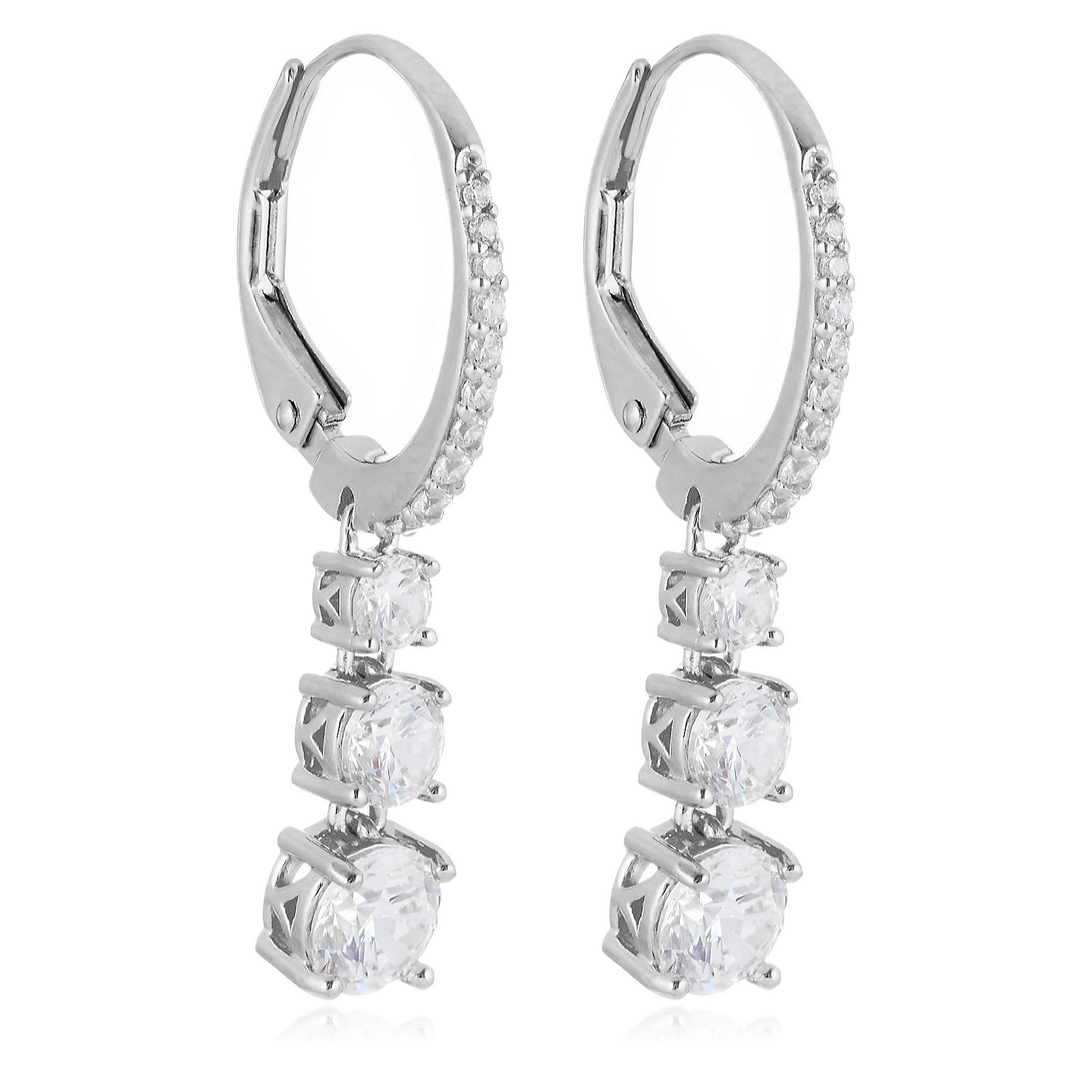 Diamonique 1.8ct tw Triple Stone Drop Earrings Sterling Silver