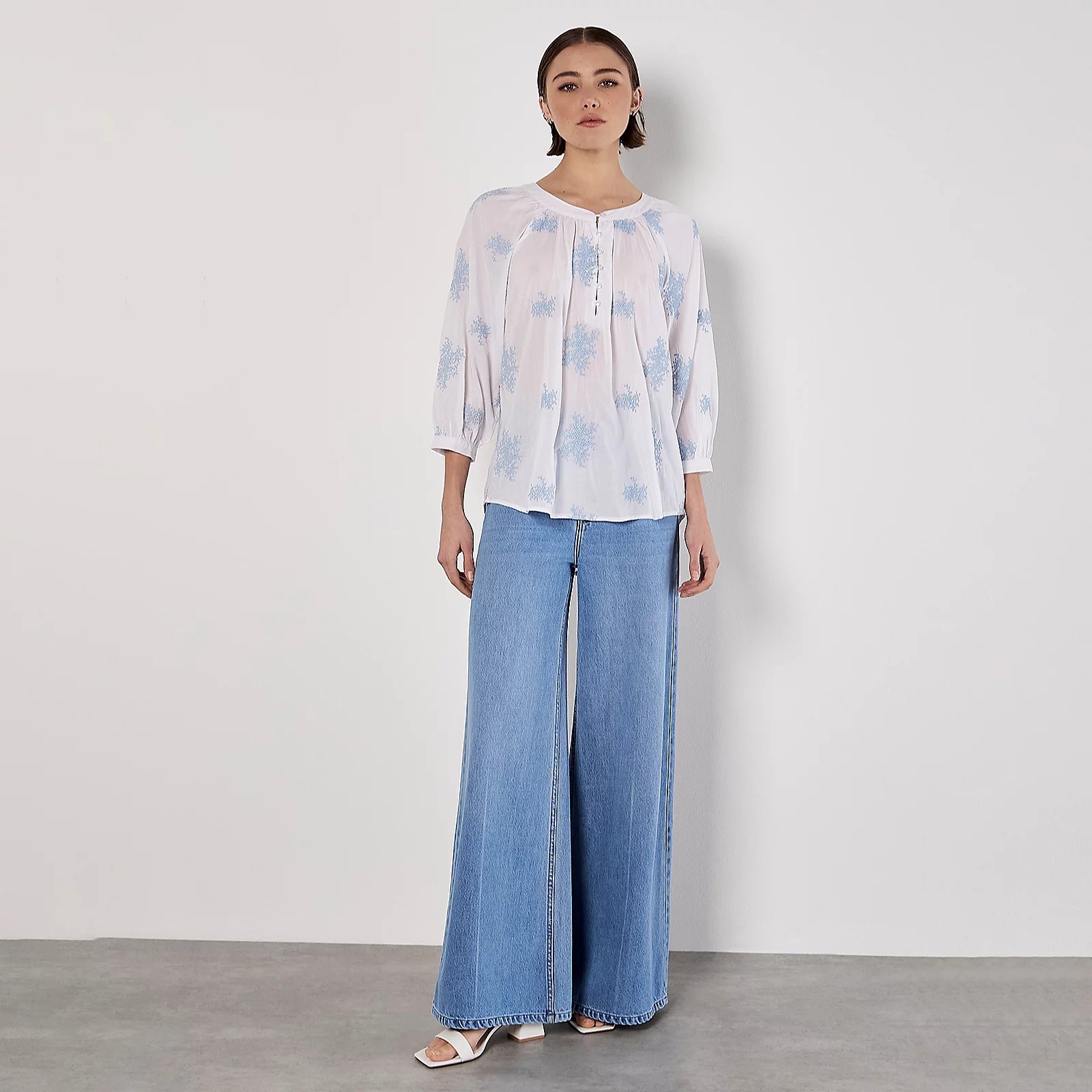 Apricot Embroidered Dotty Flower Blouse