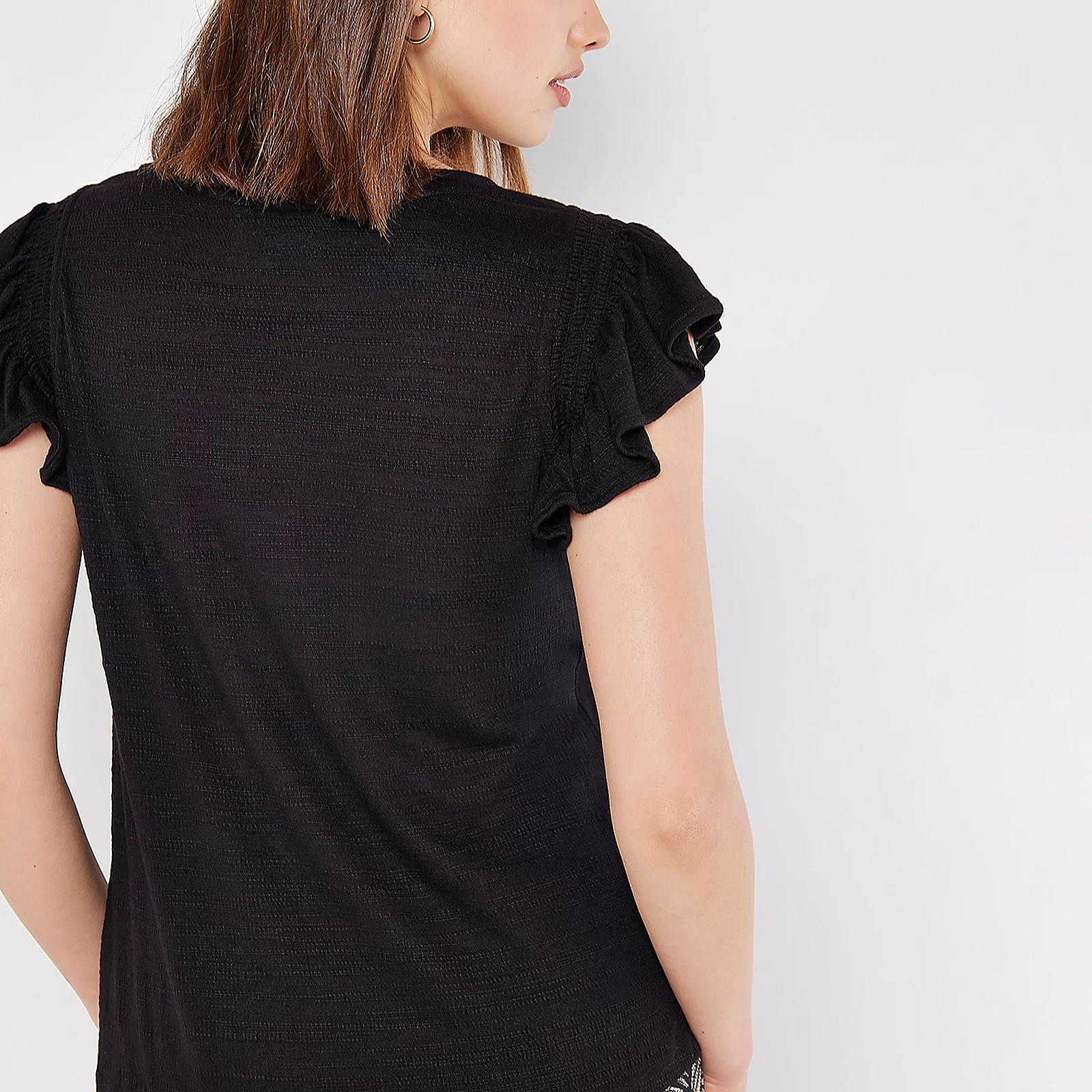 Apricot Apricot Ruffle Sleeve Slub Tee
