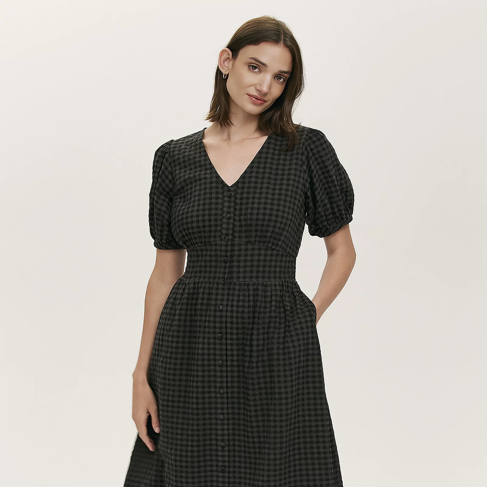 Finery London Addison Seersucker Midi Dress Standard