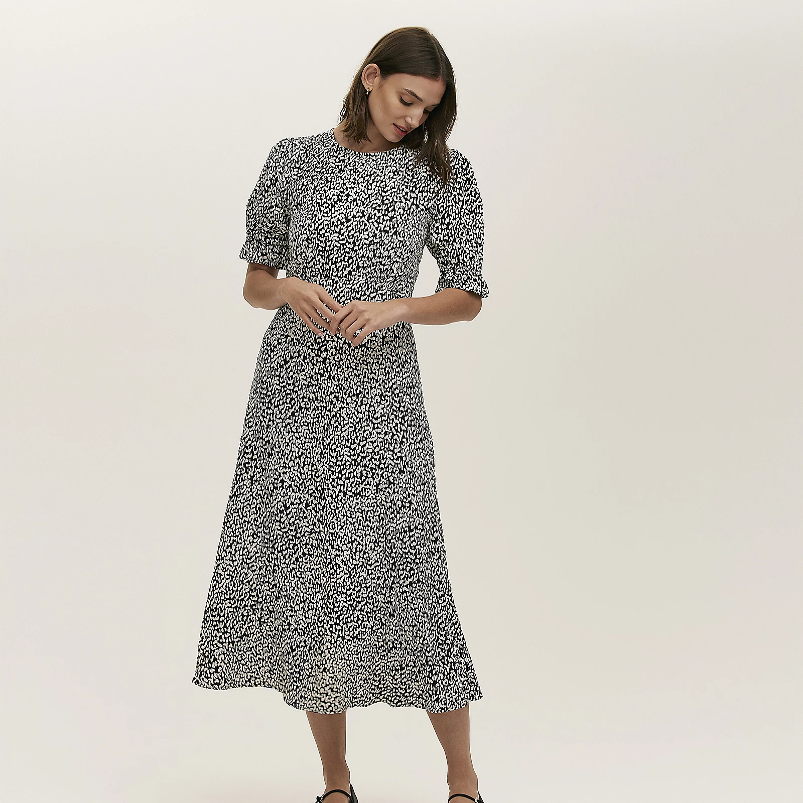 Finery London Mela Leopard Print Crepe Midi Dress Standard