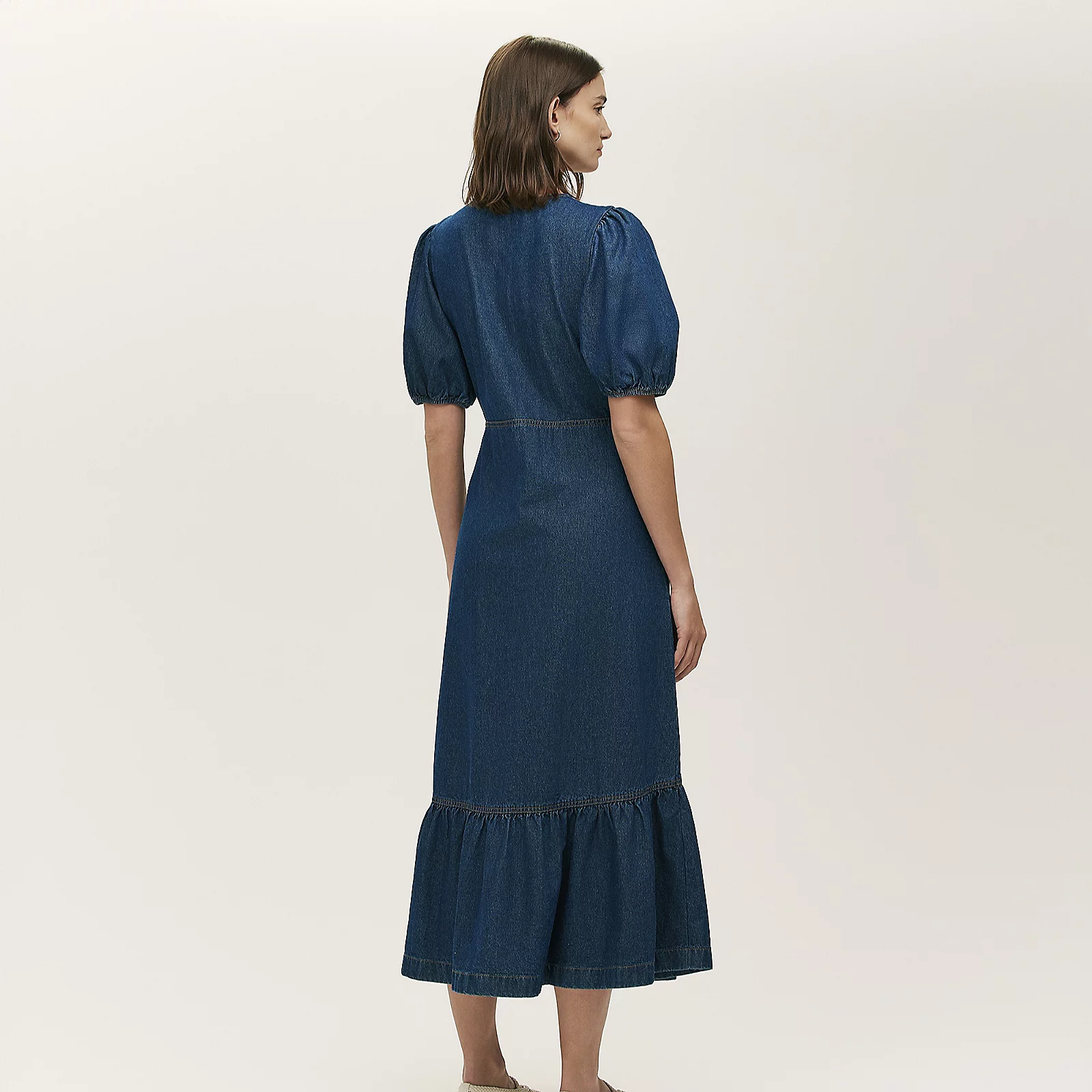 Finery London Goldie 100% Cotton Denim Puff Sleeve Button Detail Dress 5 Finery London Goldie 100% Cotton Denim Puff Sleeve Button Detail Dress