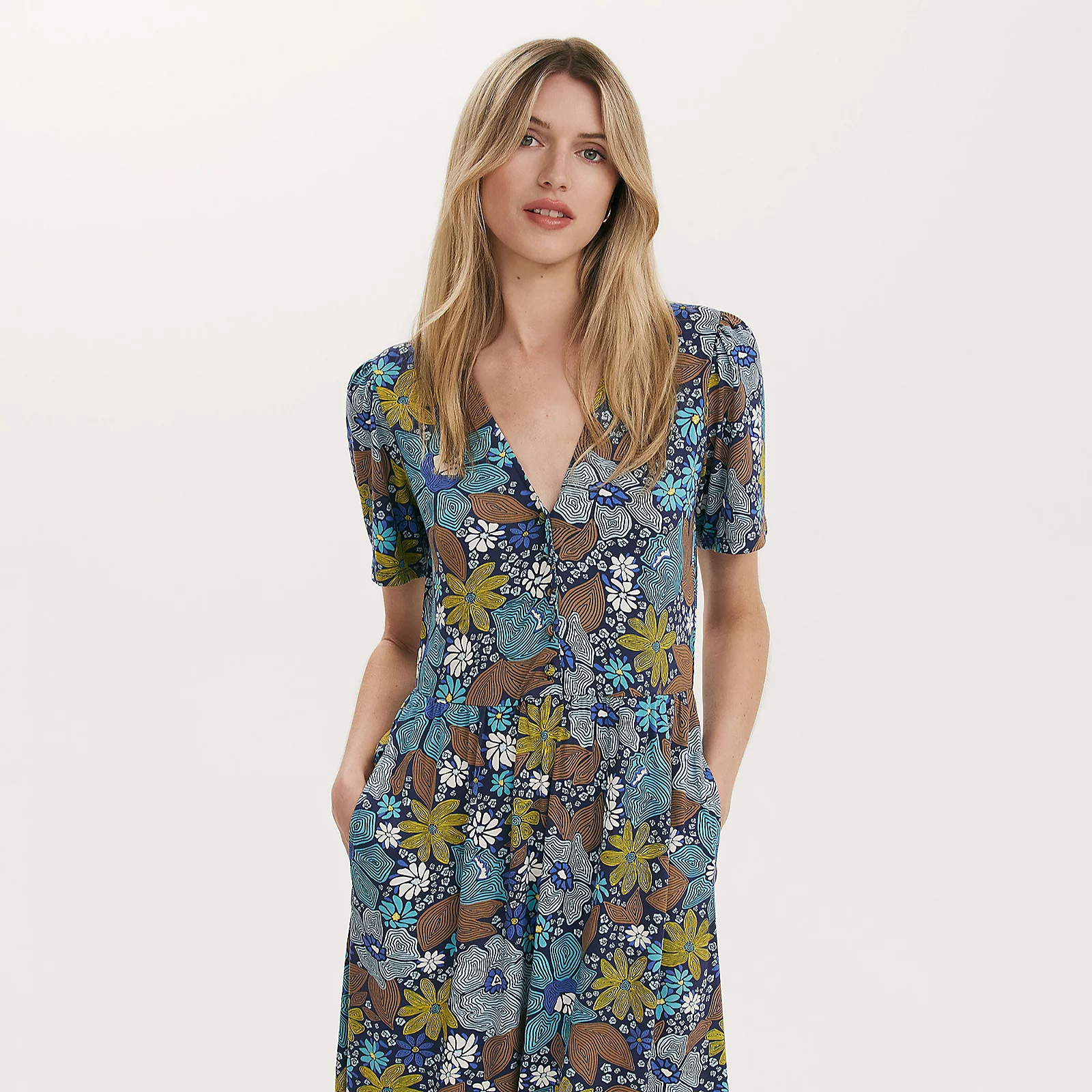 Finery London Edith Viscose Stretch Jersey Print Dress