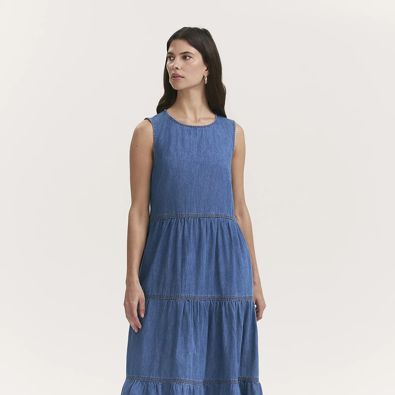 Finery London 100% Cotton Light Weight Denim Tiered Dress